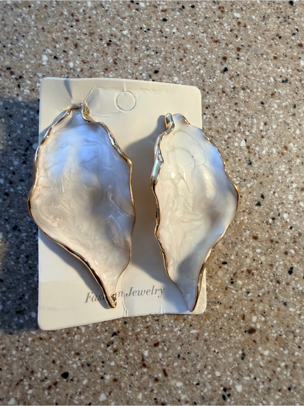 Gold color Trim White Shell style Drop Earrings - Fashion Jewelry - Picture 2 of 5